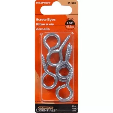 .162 X 1-5/8" Zinc-plated Large Eye Screw Eye 6 Pack Hillman Hook And Eye 851769